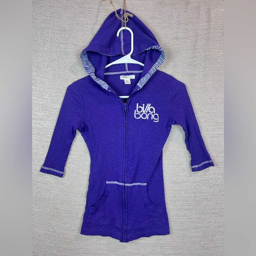 Billabong Size S Y2K Purple Short Sleeve Zip Up Hooded Sweatshirt